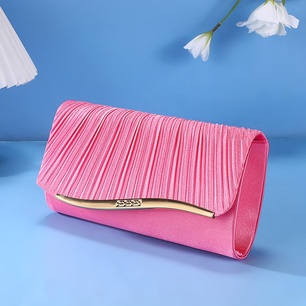 Luxury Pleated Ladies Evening Bag Candy Polyester Clutch Purses for Women Pearl Decorated Wedding Party and Messenger Bag