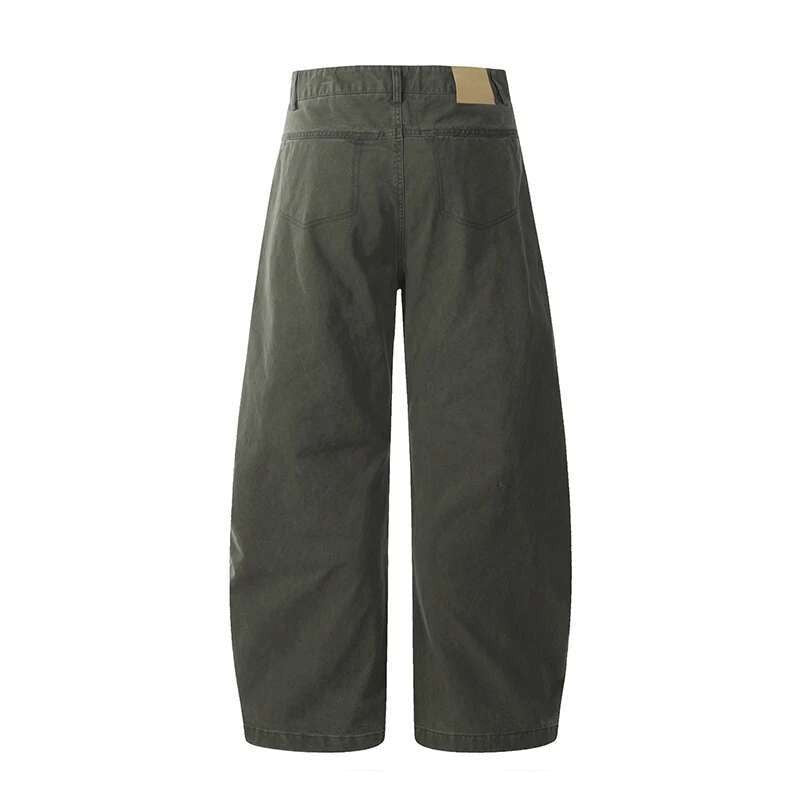 Calça Cargo Masculina de Verão, Nova, Cor Sólida, Lavada, com Corte em Curva, Calça Simples de Perna Larga, Solta, Masculina, Cleanfit, Parte de Baixo N6TY