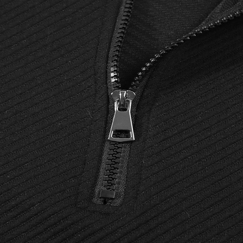 Men's Business Casual Polo Long Sleeve T-shirt spring and autumn Twill jacquard zipper polo shirt Comfortable and Breathable Top