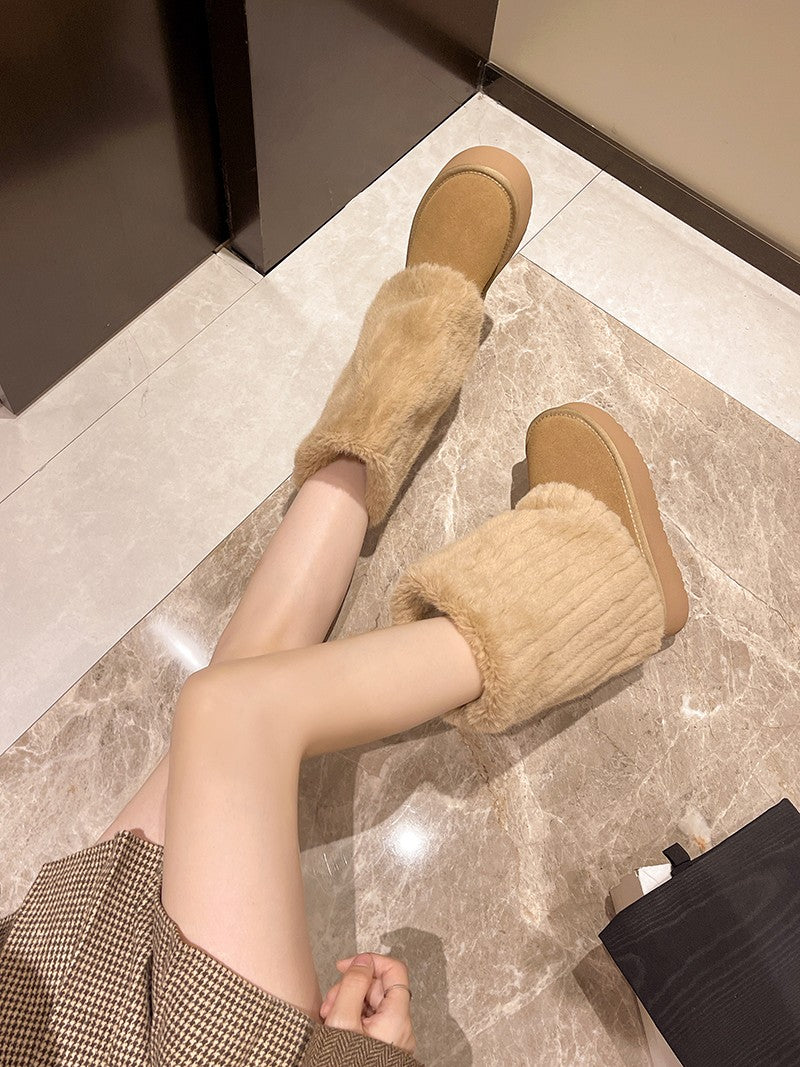 Women's Winter Snow Boots Outdoor Luxury Furry Faux Fox Fur Boots Woman Plush Warm Platform Shoes New Fashion Bottes Big Size