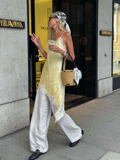 New Lace Mini Spaghetti Strap Dress For Women Irregular Backless Slit Sexy Evening Party Dress Female High Waist Bottom Dresses