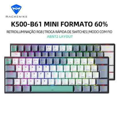 Machenike K500-B61 Mini Teclado Mecânico 60% Layout ABNT2 Retroiluminação RGB Hot-swappable NKRO Teclado Gamer Com Fio Para PC