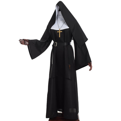 Nun Dress Halloween Costume for Women Scary Cosplay Mary Priest Dresses