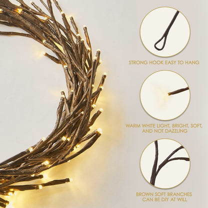 96 LEDS Solar Willow Vine Light Outdoor Waterproof String Fairy Light 8 Lighting Modes For Wall Balcony Garden DIY Decorations