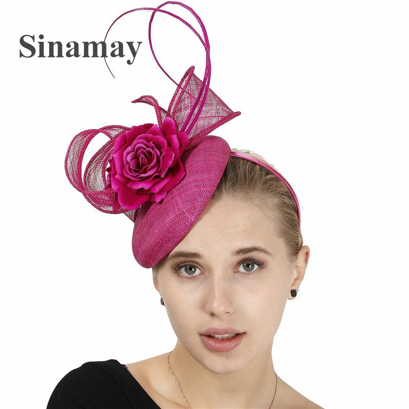 Fascinator de Casamento Sinamay de 4 Camadas de Ótima Qualidade Chapéu para Casamento Elegante Mulheres Moda Acessório de Cabelo Chapeau de Festa e Jantar