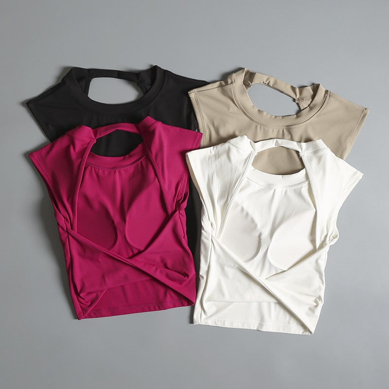 Yoga Suit Sports Top Women with Chest Pad Sexy Short-sleeved T-shirt Running Beauty Back Pilates Training Fitness Clothes Summer