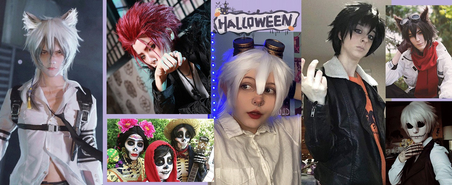 Short Roleplay Wig Fluffy Straight Synthetic Fiber Anime Wig Unisex Halloween Comic Convention Party Costume Wig