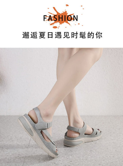 Sandal Lightweight Casual Sporty Comfortable Thick-Soled Velcro Versatile Fashion Trend Breathable National Style Wear-Resistant