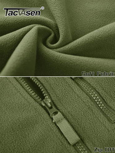 TACVASEN Full Zip Up Green Fleece Jacket Thermal Warm Work Coats Mens Zipper Pockets Jacket Hiking Training Outwear Windbreaker