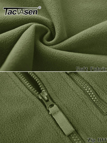 TACVASEN Full Zip Up Green Fleece Jacket Thermal Warm Work Coats Mens Zipper Pockets Jacket Hiking Training Outwear Windbreaker
