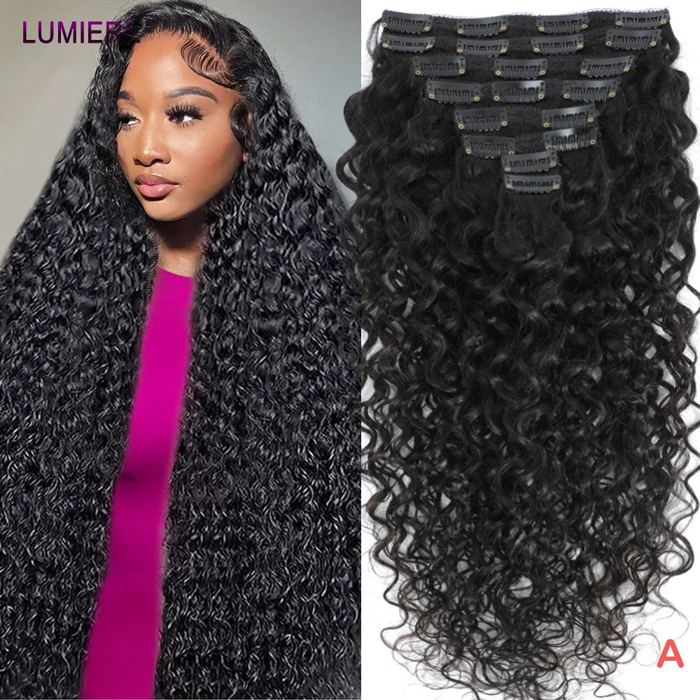 Extensões de Cabelo Humano Ondulado Profundo para Aplique Brasileiro 100% Cabelo Humano Virgem Puro 8 Peças/Conjunto Cabeça Inteira Para Mulheres 18A Trama Dupla