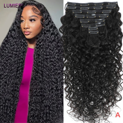 Extensões de Cabelo Humano Ondulado Profundo para Aplique Brasileiro 100% Cabelo Humano Virgem Puro 8 Peças/Conjunto Cabeça Inteira Para Mulheres 18A Trama Dupla