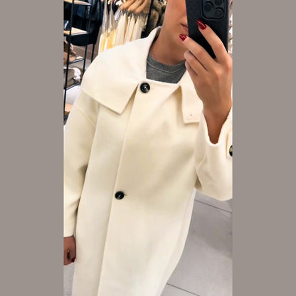 Elegant Women's Overcoat Stand Collar Single Breasted Full Sleeve Solid Female Long Coats 2025 Autumn Fashion Chic Lady Outwear