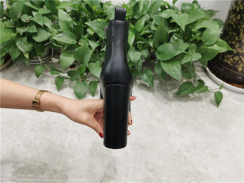 Onlymaker Women Pointed Toe Ankle Boots Black Matte Flock Chunky Heel Platform Booties Party Shoes Large Size Short Boots