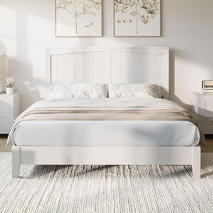 Solid Wood Bed Frame with 48 Headboard, Mid-Century Modern Platform Bed with Durable Wooden Slats, No Box Spring Needed