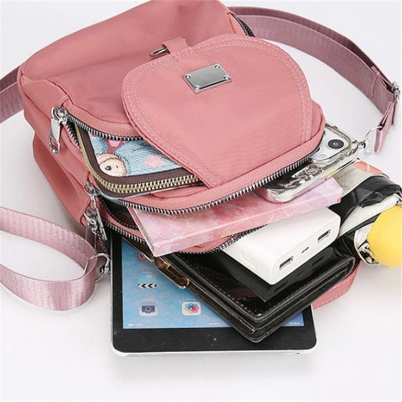 Lightweight Nylon Women's Crossbody Bag, Casual Mini Handbag with Multiple Zip Pouch, Chic Design Shoulder Bag for Everyday Use
