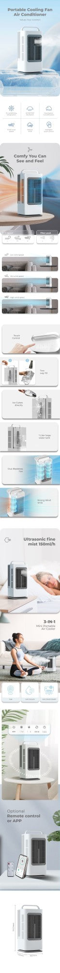 2025 New Trend Portable Air Conditioner Fan - Smart Touch Control with Timer, Multi-Functional Air Cooler for Home & Office