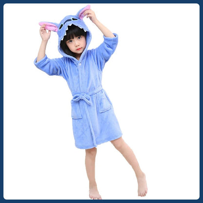 Roupão Disney Stitch Infantil Menina Pijama 3 4 5 6 7 Anos Azul Flanela Inverno Crianças Pijama Meninos Robe