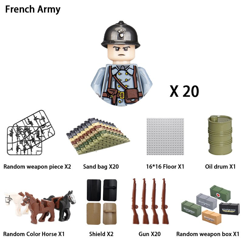 Brinquedos de blocos de montar para crianças: Modelos de Mini Armas de Exército Nacional de Guerra de Soldados de Infantaria da Segunda Guerra Mundial