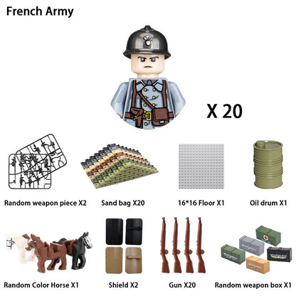 Brinquedos de blocos de montar para crianças: Modelos de Mini Armas de Exército Nacional de Guerra de Soldados de Infantaria da Segunda Guerra Mundial