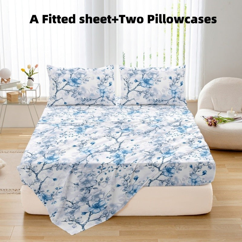 Conjunto de 3 peças de lençol de cama ajustável e fronhas em microfibra, estampado, toque macio, respirável, para cama queen size, capa de colchão