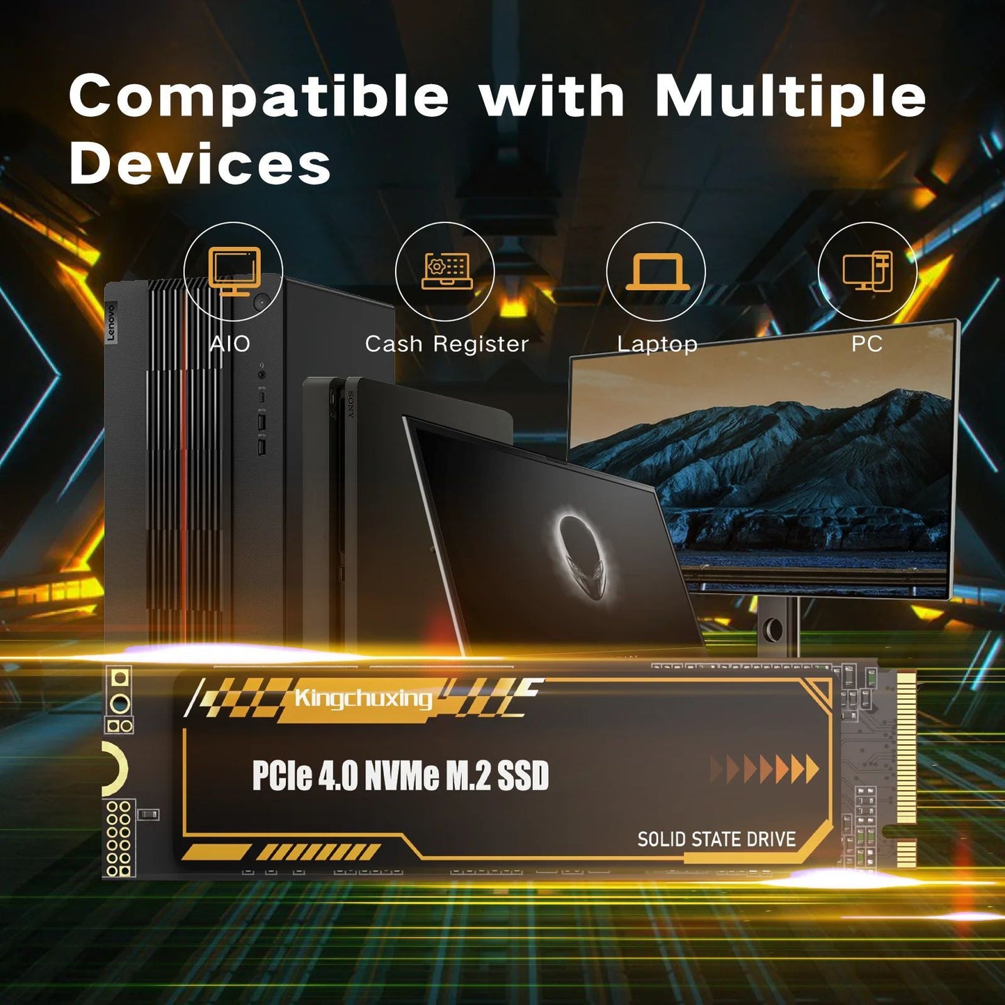 Kingchuxing M.2 NVMe SSD 7300MB/S Internal Solid State Drive PCIe4.0x4 M.2 2280 2TB 1TB 512GB SSD for PC/Laptop/PS5