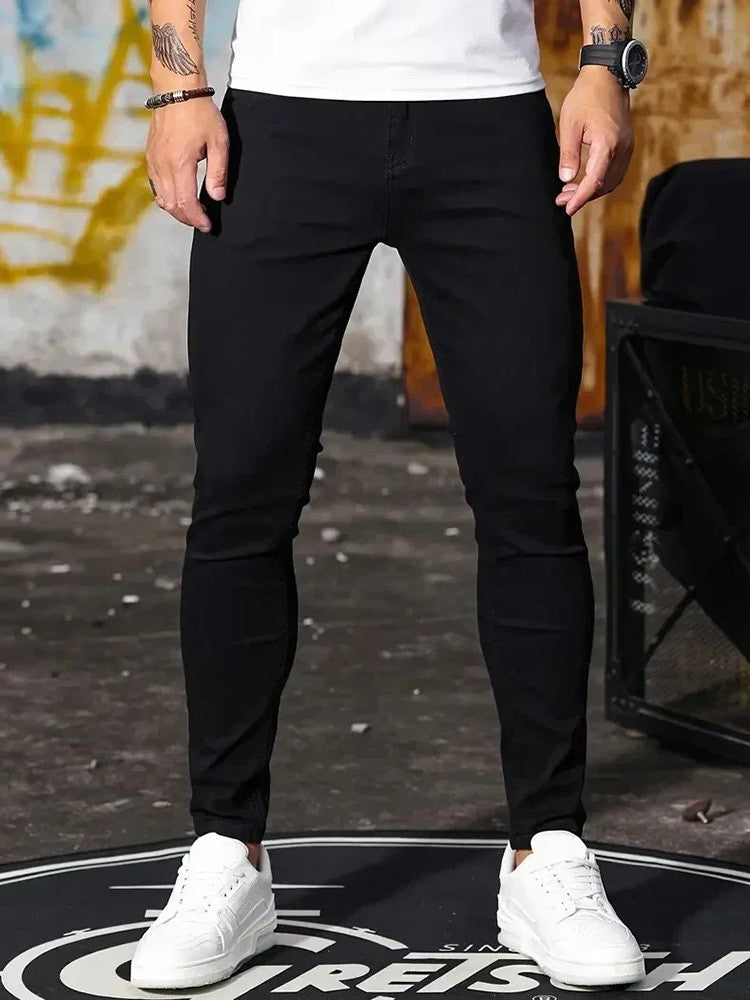 Calça Jeans Masculina Skinny Stretch Cores Sólidas Preto Azul Primavera Luxo Rua Harajuku Hip-Hop Calças Justas Marca