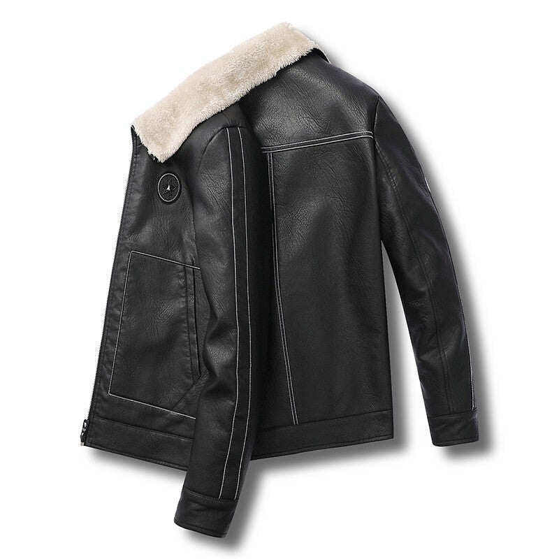 Plus Size Fur Collar Men's Leather Jackets Male Casual Plus Velvet Leather Jacket Thickened Style Leather Fashion Men Outerwear