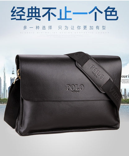New Men's Bag, Business Shoulder Bag, Wear-resistant Waterproof PU Leather 10 Inch Capacity Men's Briefcase POLO Casual Bag