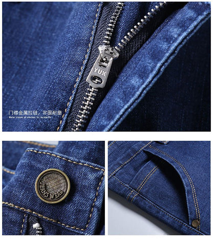 Calça Jeans Masculina Primavera Outono Negócios Casual Confortável Reta Denim Elástica Moda Clássica Macia Premium Azul Preto