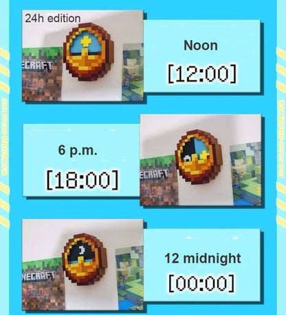 Cartoon Pixel Style Clock Wall or Table 12/24 Hours Timer 3D Printed with Stand Hook Desktop Ornament Home Decor Creative Gifts