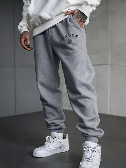 London Uk Royal Badge Printing Sweatpants Men'S Winter Jogger Pants Pocket Elastic Waist Fleece Trousers Casual Men Sportswear