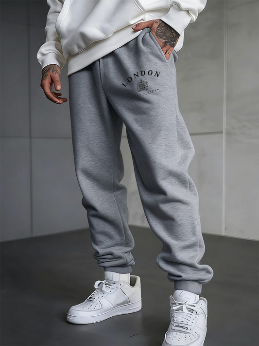 London Uk Royal Badge Printing Sweatpants Men'S Winter Jogger Pants Pocket Elastic Waist Fleece Trousers Casual Men Sportswear