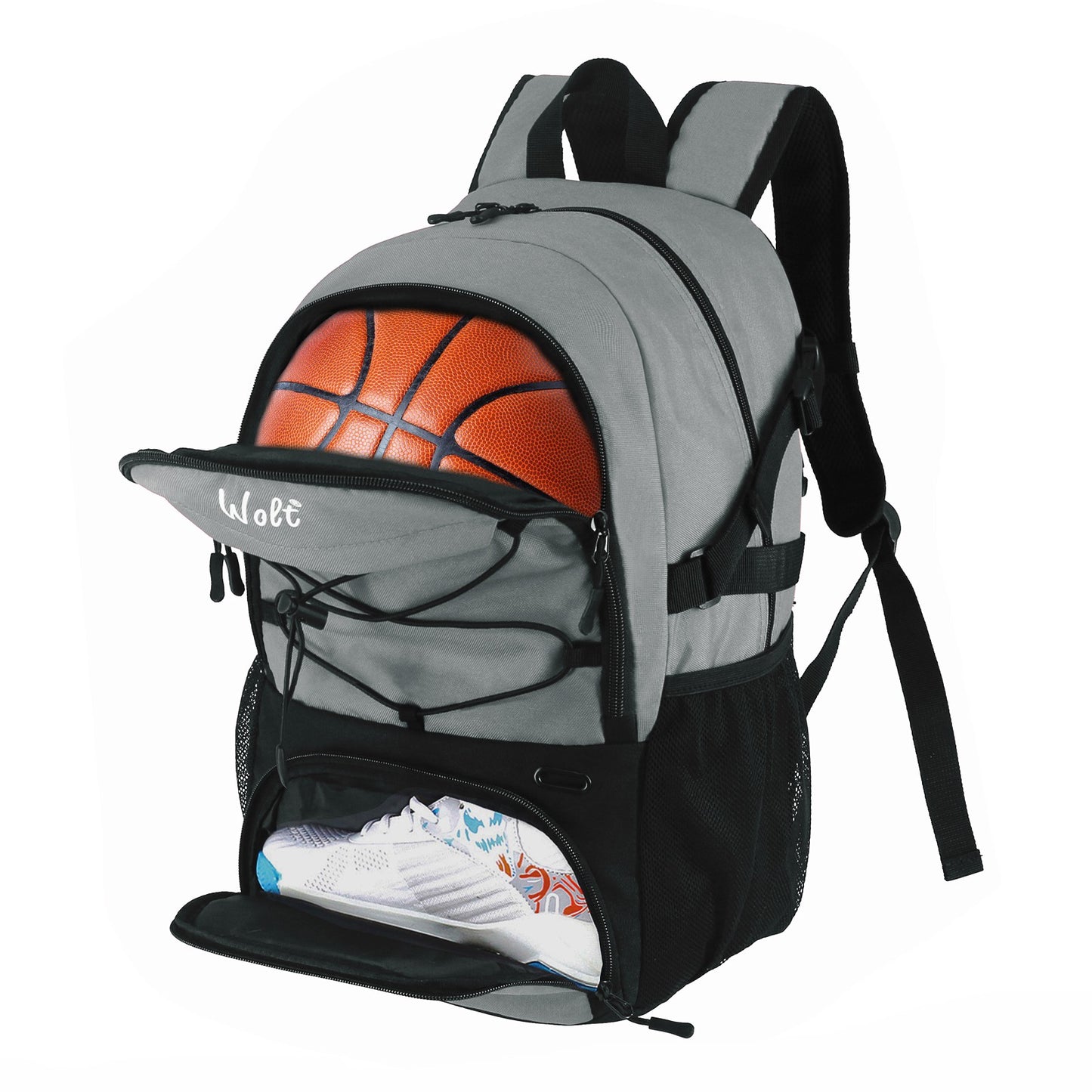 Wolt | Basketball Backpack Large Sports Bag with Separate Ball holder & Shoes compartment, Best for Basketball, Soccer, Voll