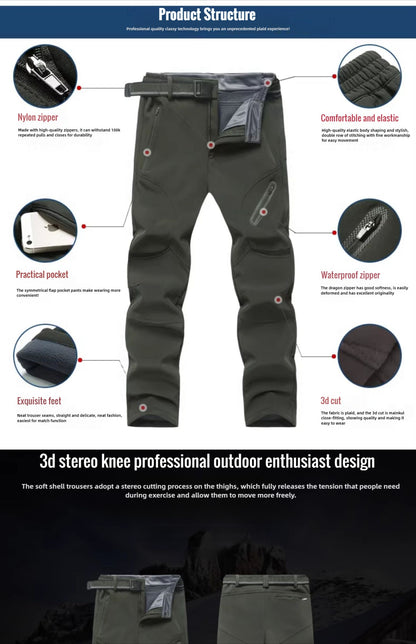2024 Big Size Waterproof Pants Men Soft Shell Fleece Warm Trousers Male Outdoor Plus Large 9XL 4XL 8XL Work Winter Autumn Black