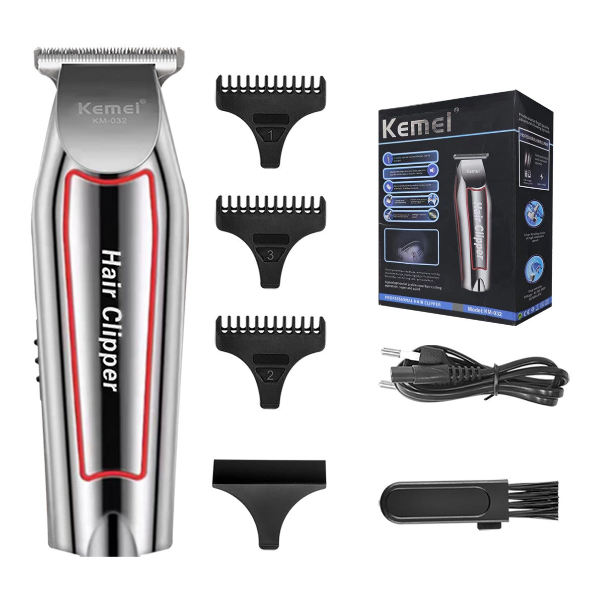 Kemei Professional Alloy Hair Trimmer Electric Beard Trimmer Rechargeable Hair Clipper Haircut Machine for Men KM-032