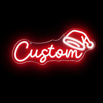 Custom Text and Santa Hat Neon Sign Creative LED Christmas Light Wall Decor Unique Xmas Gift for Home Party Holiday Decoration