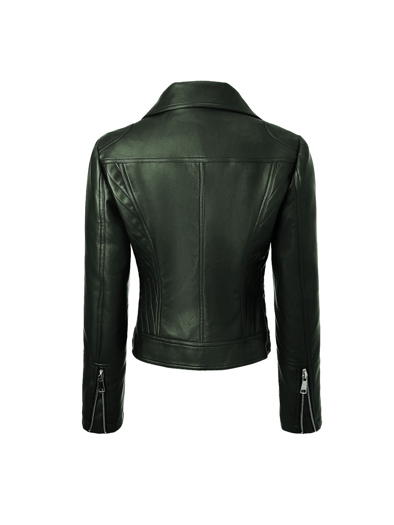 ? Biker Style Pu Leather Jacket for Women - Vegan Faux Motorcycle Jacket with Zipper & Buttons (Black/White/Red/Green)