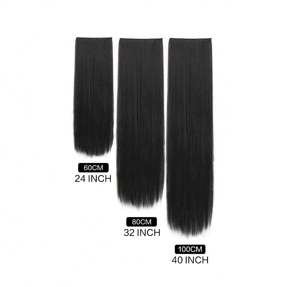 24 polegadas/32 polegadas/40 polegadas Cabelo Sintético Liso Comprido Aplique Tic-Tac Extensão de Cabelo Peça de Cabelo Natural Preta para Mulheres