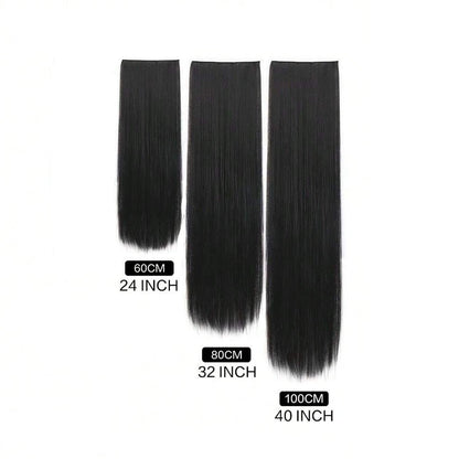 24 polegadas/32 polegadas/40 polegadas Cabelo Sintético Liso Comprido Aplique Tic-Tac Extensão de Cabelo Peça de Cabelo Natural Preta para Mulheres