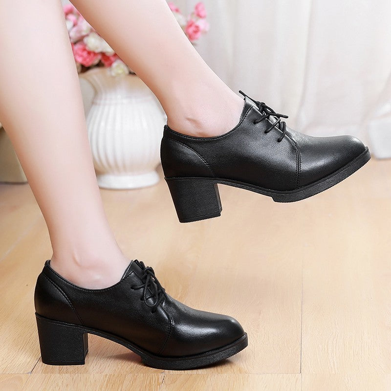 Spring and Autumn Fashion New Sexy Round Toe Banquet Women's Thick Heels Solid Color Straps Daily Elegant and Comfortable Pumps