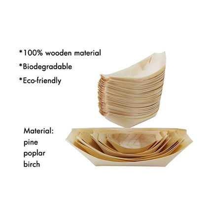 50Pcs Wood Boats Plates Sushi Salad Dessert Bowl Wood Serving Bowl Disposable Sushi Serving Trays Sushi Boat Plates