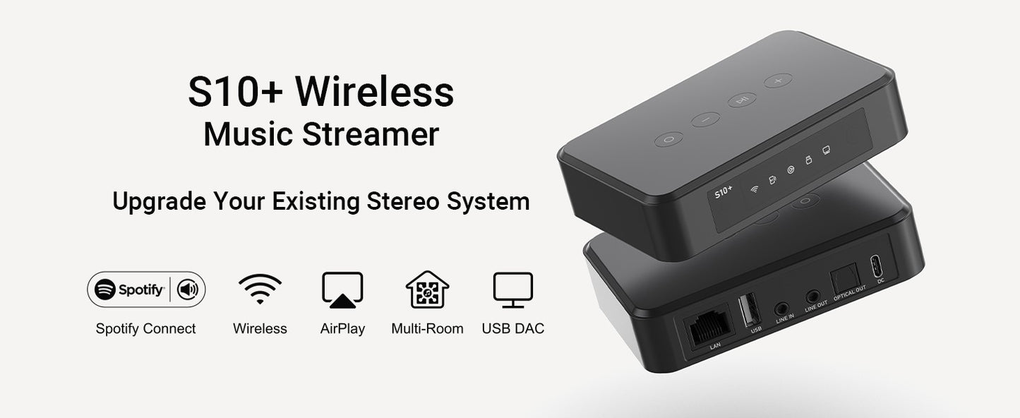 Arylic S10+ Wireless Music Streamer 3.5mm Jack Aux Bluetooth Audio Receiver for PC Audio Jack Adapter AUX Wireless for Multiroom