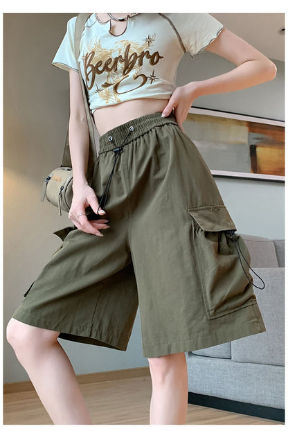 Solid Breathable Shorts Summer Women Fashion Trendy Brand Lightweight Drawstring Basketball Sports Fitness Large Middle Pants