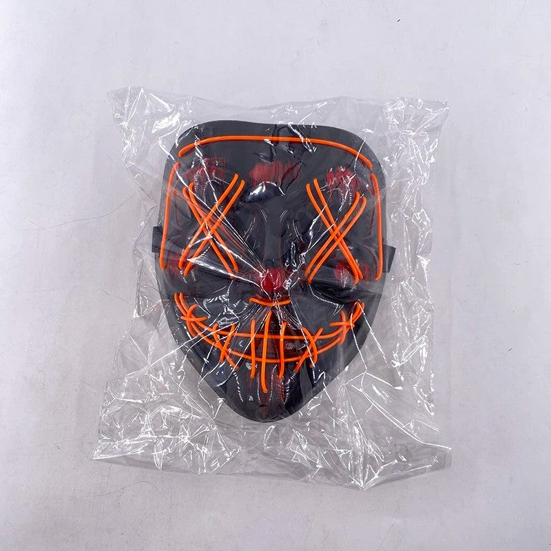 Wireless Neon LED Purge Mask Multi Glow Horror Face Cover Unisex Light Up Headgear For Halloween Masquerade Carnival Cosplay