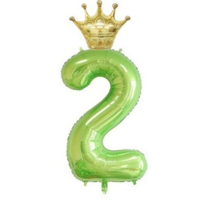 2Pcs 40Inch Fruit Green 0-10 Number Foil Balloon with Mini Gold Crown for Birthday Christmas Valentine Party Decor