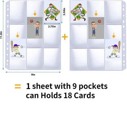 Pacote de 50 a 250 Protetores de Página de 9 Bolsos Mangas de Cartão Suporte Dupla Face Páginas de Álbum Adequado para Cards de YuGiOh MTG Jogos Esportivos