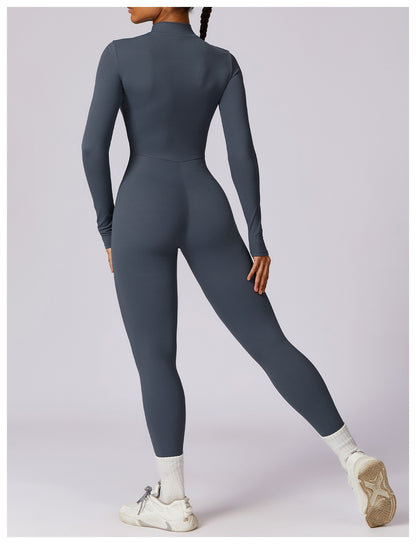 Women Yoga Jumpsuit Fitness Sports Suit Zipper Elastic One-Piece Bodysuits Gym Long Sleeve Gym Runing Push Up Workout Sportwear