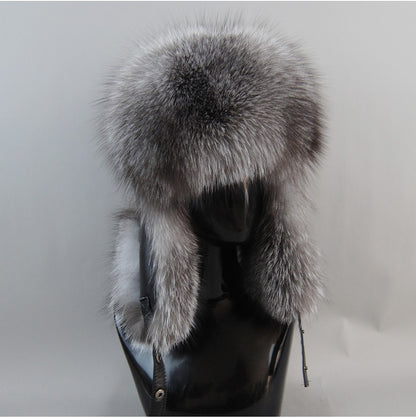 2025 Hot Sale Men Outdoor Windproof Winter Natural Real Fox Fur Bombers Hats Quality Cap Man Luxury Real Sheepskin Leather Hat