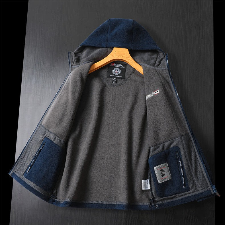 2024 Brand Winter Fleece Jacket Men's Casual Thickened Wool Jacket high quality Design Warm Fashion Hooded Coat Outdoor Ski Suit